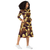 Brown and Gold Leaf Print Long Sleeve Midi Dress