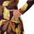 Brown and Gold Leaf Print Long Sleeve Midi Dress