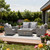 Five Piece Gray Rattan Sofa Seating Group With Fire Pit And Table