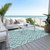 9' X 12' Teal Blue And Ivory Geometric Washable Indoor Outdoor Area Rug
