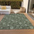 9' X 12' Olive Green And Artichoke Green Floral Washable Indoor Outdoor Area Rug