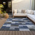 10' X 14' Navy Blue And Sky Blue Geometric Washable Indoor Outdoor Area Rug