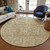8' Wheat Beige And Gray Round Floral Washable Indoor Outdoor Area Rug