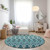 8' Teal Blue Aqua And Mint Green Round Southwestern Washable Indoor Outdoor Area Rug