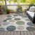 10' X 14' Ivory Fern Green And Teal Blue Geometric Washable Indoor Outdoor Area Rug