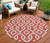 8' Red And Ivory Round Geometric Washable Indoor Outdoor Area Rug