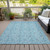 9' X 12' Aqua Blue And Silver Floral Washable Indoor Outdoor Area Rug