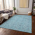 9' X 12' Aqua Blue And Silver Floral Washable Indoor Outdoor Area Rug