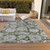 9' X 12' Olive Green And Gray Floral Washable Indoor Outdoor Area Rug