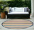 8' Round Ivory And Blue Round Striped Stain Resistant Indoor Outdoor Area Rug