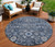 8' Navy Blue And Sky Blue Round Oriental Washable Indoor Outdoor Area Rug