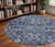 8' Navy Blue And Sky Blue Round Oriental Washable Indoor Outdoor Area Rug
