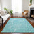 8' X 10' Teal Blue And Ivory Abstract Washable Indoor Outdoor Area Rug
