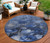 8' Navy Blue And Denim Blue Round Floral Washable Indoor Outdoor Area Rug