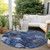 8' Navy Blue And Denim Blue Round Floral Washable Indoor Outdoor Area Rug