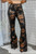 Coated Snake Print Flare Bell Bottom Jeans