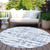 Blue Round Striped Washable Indoor Outdoor Area Rug