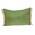 14" X 20" Beige and Green Cotton Lumbar Throw Pillow with Embroidery and Fringe