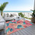 Salmon Teal Floral Washable Indoor Outdoor Area Rug