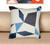 24" Ivory and Blue Geometric Cotton Blend Throw Pillow  With Embroidery