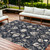 8' X 10' Navy Blue Round Floral Handmade Indoor Outdoor Area Rug