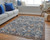 12' Ivory Blue and Brown Floral Power Loom Runner Rug With Fringe