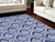 7' X 10' Ivory and Blue Damask Distressed Non Skid Area Rug