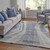 2' X 3' Ivory Gray and Blue Abstract Hand Knotted Worn Faded Area Rug