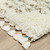 8' Ivory Gray And Teal Geometric Shag Runner Rug With Fringe
