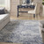 8' X 10' Navy Blue And Ivory Damask Distressed Area Rug