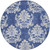 8' Navy Blue and Ivory Damask Distressed Round Rug