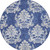 8' Navy Blue and Ivory Damask Distressed Round Rug