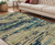 5' X 8' Sand And Green Wool Abstract Hand Tufted Area Rug