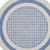 8' Ivory and Blue Geometric Distressed Round Rug