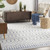 8' X 12' Ivory and Blue Geometric Distressed Non Skid Area Rug