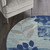 5' Navy Blue Light Blue and Gray Botanical Leaves Round Rug