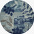 5' Navy Blue Light Blue and Gray Botanical Leaves Round Rug