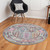 6' Ivory Gray And Red Floral Distressed Round Rug