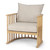 31" Beige and Natural Upholstery and Solid Wood Barrel Chair
