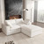 80" White Linen Blend Modular Loveseat With Storage Ottoman