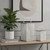 Set of Two White Abstract Metal Tabletop Pillar Candle Holders