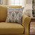 20" Blue And Brown Damask Recycled Poly Linen Throw Pillow Cover