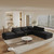 160" Black Linen Blend Modular Armless Sofa With Ottomans And Storage