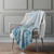 50" X 70" Teal And Ivory Abstract Polyester Woven Plush Throw Blanket