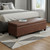 48" Umber and Dark Brown Faux Leather and Solid Wood Upholstered Distressed Storage Bench With Flip Top