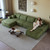 135" Green Corduroy Modular Universal Sofa With Ottoman And Toss Pillows
