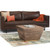 19" Natural Dark Brown and Brass Distressed Solid Wood Square Block End Table
