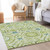 3' X 5' Artichoke Green Olive Green And Blue Floral Washable Indoor Outdoor Area Rug