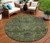 8' Olive Green And Charcoal Round Damask Washable Indoor Outdoor Area Rug