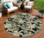 8' Black Beige And Fern Green Round Botanical Leaves Washable Indoor Outdoor Area Rug